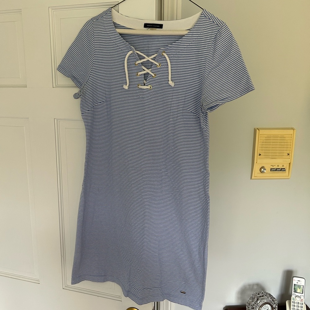 Tommy Hilfiger Blue and White Striped nautical cotton dress.  Size Small